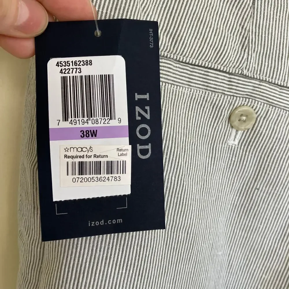 Izod Mens Striped Linen Blend Flat Front Chino Shorts 9.5” Inseam NWT Sz 38